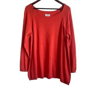Avenue Top Women Plus 18/20 Orange Crew Neck Long Sleeve Knit Pullover Cotton